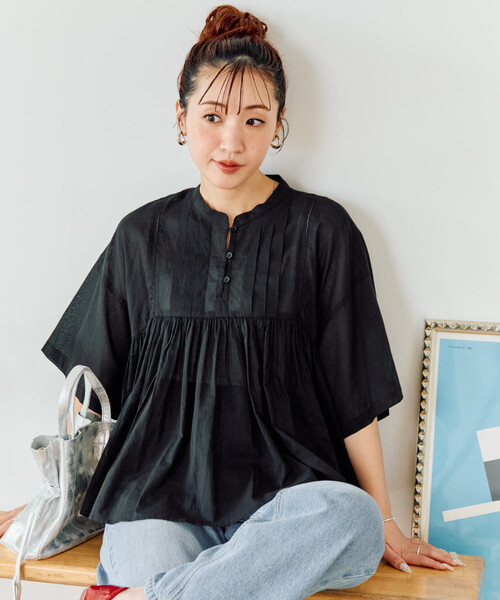 FREAK'S STORE（フリークスストア）の「限定展開　インド タック 切り替え フレア ブラウス（シャツ/ブラウス・レディース・ブラック/オフホワイト/ブルー/ライトピンク/イエロー・ﾌﾘ-）」の10枚目の写真