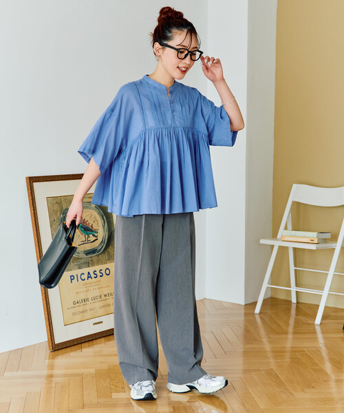 FREAK'S STORE（フリークスストア）の「限定展開　インド タック 切り替え フレア ブラウス（シャツ/ブラウス・レディース・ブラック/オフホワイト/ブルー/ライトピンク/イエロー・ﾌﾘ-）」の15枚目の写真