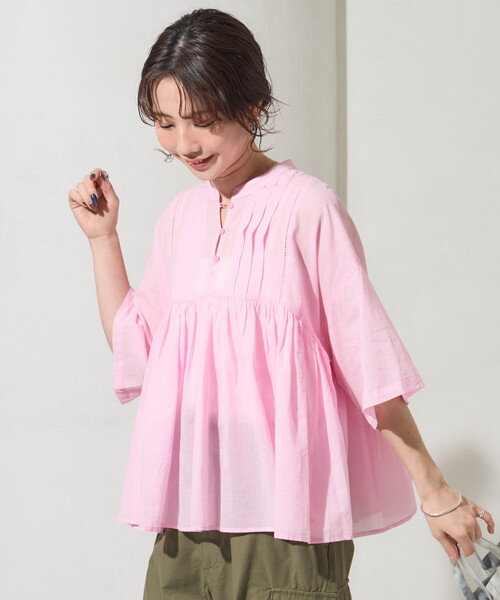 限定展開 インド タック 切り替え フレア ブラウス（シャツ/ブラウス