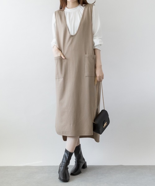aity（アイティ）の「M-5L ミニ裏毛 スウェットVネックワンピース（ワンピース・レディース・ブラック/ライトカーキ/杢グレー・4L～5L/LL～3L/M～Ｌ）」の17枚目の写真