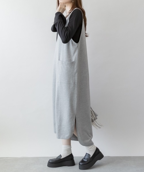 aity（アイティ）の「M-5L ミニ裏毛 スウェットVネックワンピース（ワンピース・レディース・ブラック/ライトカーキ/杢グレー・4L～5L/LL～3L/M～Ｌ）」の10枚目の写真