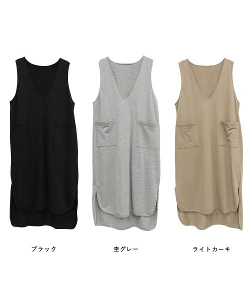 aity（アイティ）の「M-5L ミニ裏毛 スウェットVネックワンピース（ワンピース・レディース・ブラック/ライトカーキ/杢グレー・4L～5L/LL～3L/M～Ｌ）」の4枚目の写真