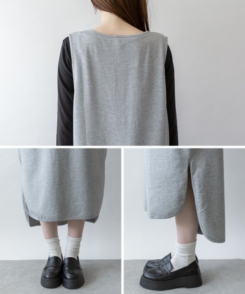 aity（アイティ）の「M-5L ミニ裏毛 スウェットVネックワンピース（ワンピース・レディース・ブラック/ライトカーキ/杢グレー・4L～5L/LL～3L/M～Ｌ）」の6枚目の写真