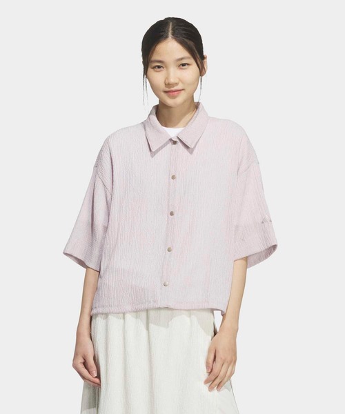adidas(アディダス)の「ソフトリュクス シアー ルーズフィット 襟付き 半袖シャツ / アディダス adidas(シャツ/ブラウス・レディース・グリーン/ホワイト/パープル/ブラック・XX-LARGE/LARGE/MEDIUM/SMALL/X-LARGE/X-SMALL)」の4枚目の写真