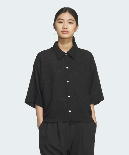 adidas(アディダス)の「ソフトリュクス シアー ルーズフィット 襟付き 半袖シャツ / アディダス adidas(シャツ/ブラウス・レディース・グリーン/ホワイト/パープル/ブラック・XX-LARGE/LARGE/MEDIUM/SMALL/X-LARGE/X-SMALL)」の3枚目の写真
