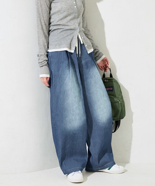 FREAK'S STORE（フリークスストア）の「限定展開　メッシュ デニム イージー パンツ(冷感・吸水速乾)（デニムパンツ・レディース・ブルー/グレー/ブラック/ネイビー・MEDIUM/SMALL）」の4枚目の写真