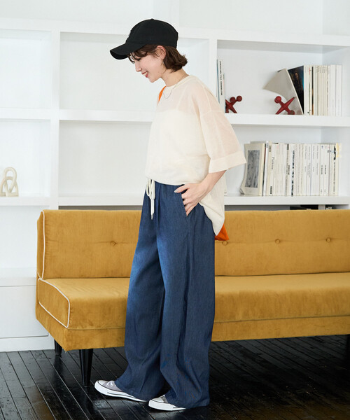 FREAK'S STORE（フリークスストア）の「限定展開　メッシュ デニム イージー パンツ(冷感・吸水速乾)（デニムパンツ・レディース・ブルー/グレー/ブラック/ネイビー・MEDIUM/SMALL）」の6枚目の写真