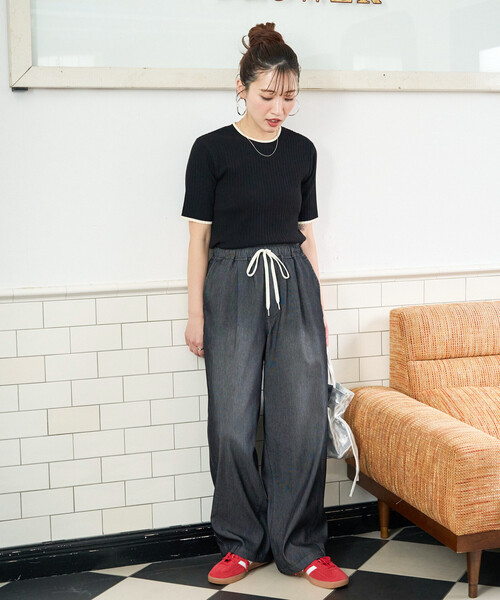 FREAK'S STORE（フリークスストア）の「限定展開　メッシュ デニム イージー パンツ(冷感・吸水速乾)（デニムパンツ・レディース・ブルー/グレー/ブラック/ネイビー・MEDIUM/SMALL）」の11枚目の写真