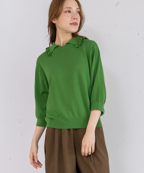 POU DOU DOU（プードゥドゥ）の「フリル衿ニットプルオーバー（ニット/セーター・レディース・グレー/ラベンダー/グリーン・3）」の6枚目の写真