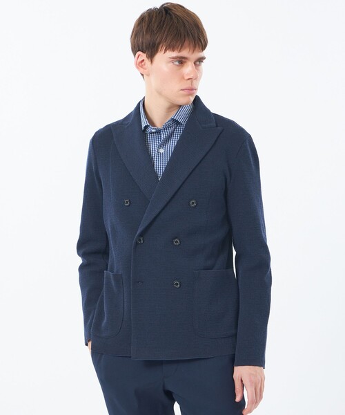 MACKINTOSH PHILOSOPHY（ﾏｯｷﾝﾄｯｼｭ ﾌｨﾛｿﾌｨｰ）の「14Gカノコ調 ダブルニットジャケット（テーラードジャケット・メンズ・ライトグレー/ダークネイビー・40/38）」の2枚目の写真