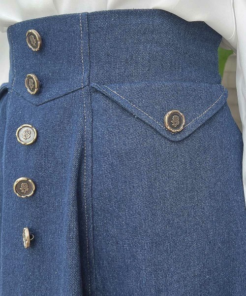 F i.n.t(フィント)の「ローズシーリング釦デニムフレアースカート(スカート・レディース・ブラック/インディゴブルー・FREE)」の9枚目の写真