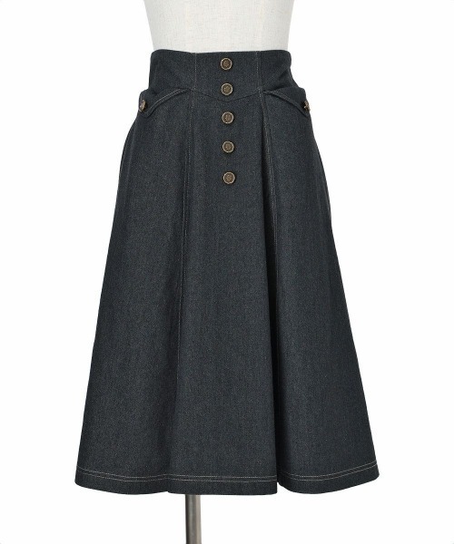 F i.n.t(フィント)の「ローズシーリング釦デニムフレアースカート(スカート・レディース・ブラック/インディゴブルー・FREE)」の15枚目の写真