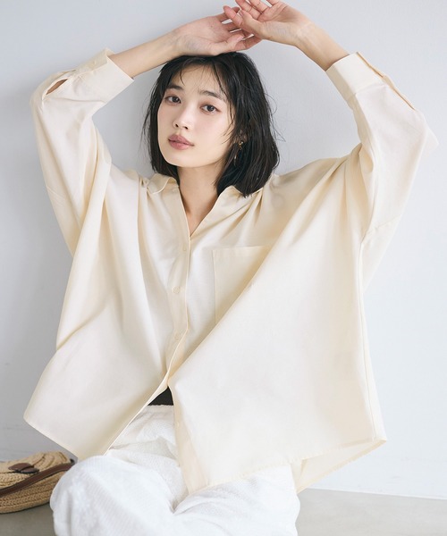 coca（coca）（コカ）の「オックスドルマンシャツ（シャツ/ブラウス・レディース・チャコール/ストライプ/アイボリー/ライトピンク・L/M）」の2枚目の写真