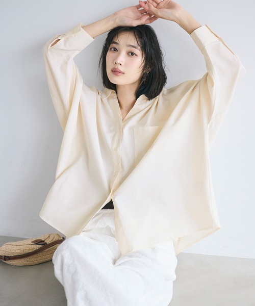 coca（coca）（コカ）の「オックスドルマンシャツ（シャツ/ブラウス・レディース・チャコール/ストライプ/アイボリー/ライトピンク・L/M）」の7枚目の写真