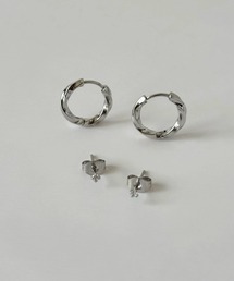 【2セットピアス】ステンレスフープ&キュービックジルコニアセットピアス