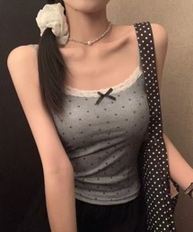 【4color】ドット柄レースキャミ/dot lace camisole