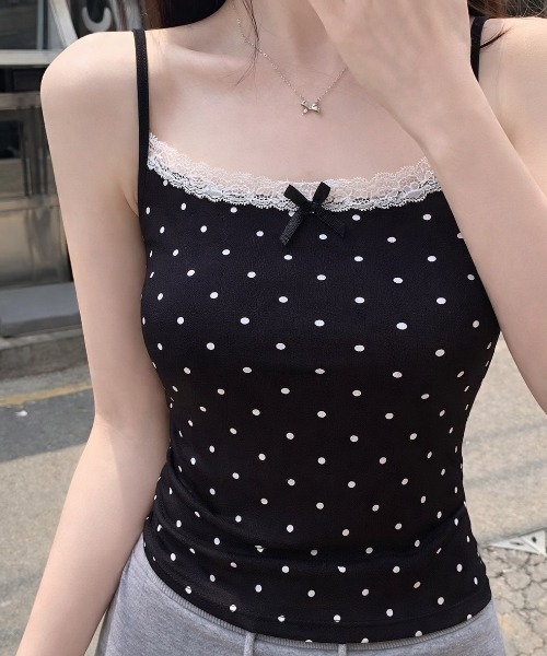 セール】【4color】ドット柄レースキャミ/dot lace camisole