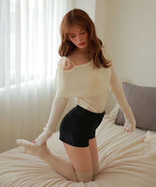 M DOLLY（エムドリー）の「center seam clea mini pants/センターシームクレアミニパンツ（その他パンツ・レディース・ベージュ/ブラック・M/S）」の7枚目の写真