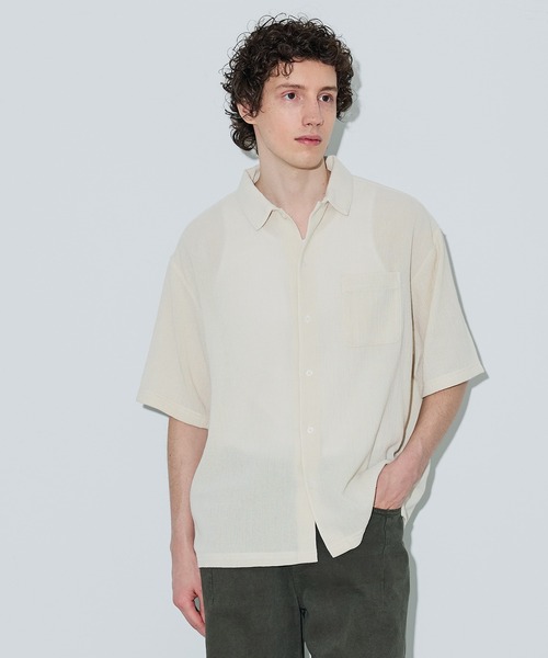 coca(coca)(コカ)の「楊柳半袖シャツ(シャツ/ブラウス・メンズ・ネイビー/アイボリー・M/L/XL)」の4枚目の写真