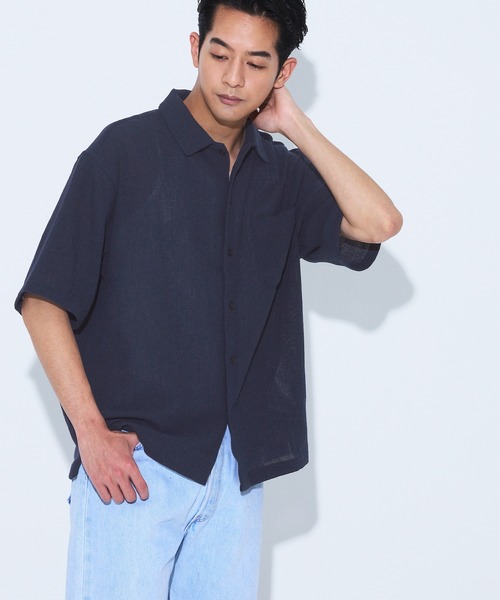 coca(coca)(コカ)の「楊柳半袖シャツ(シャツ/ブラウス・メンズ・ネイビー/アイボリー・M/L/XL)」の8枚目の写真