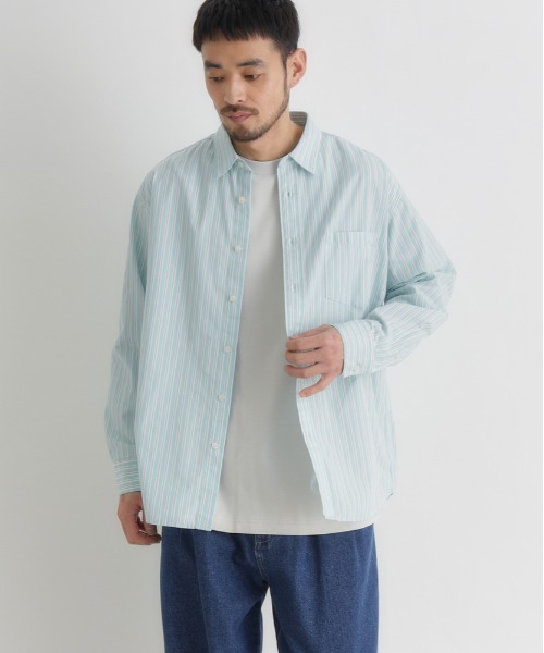 BACK NUMBER（バックナンバー）の「【BACK NUMBER】ブロードストライプ長袖シャツ（シャツ/ブラウス・メンズ・ベージュ/グリーン/ブルー・M/L/XL/S）」の2枚目の写真