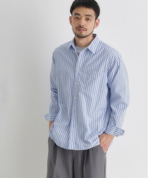 BACK NUMBER（バックナンバー）の「【BACK NUMBER】ブロードストライプ長袖シャツ（シャツ/ブラウス・メンズ・ベージュ/グリーン/ブルー・M/L/XL/S）」の4枚目の写真