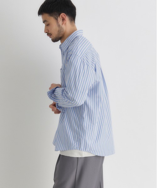 BACK NUMBER（バックナンバー）の「【BACK NUMBER】ブロードストライプ長袖シャツ（シャツ/ブラウス・メンズ・ベージュ/グリーン/ブルー・M/L/XL/S）」の6枚目の写真