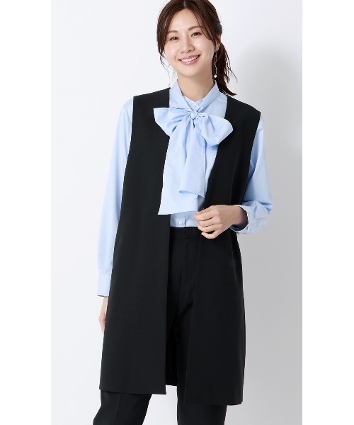 AOYAMA(アオヤマ)の「抜群の着回し力と機能性が魅力「名品シリーズ」ロングジレ【セットアップ着用可】(スーツベスト・レディース・ベージュ/ネイビー・L/M)」の1枚目の写真
