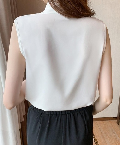 Forcement(フォースメント)の「一枚で上品ノースリーブシャーリングの立体感、夏服ブラウス(シャツ/ブラウス・レディース・ブラック/ベージュ/ホワイト/ピンク/グリーン・FREE)」の7枚目の写真