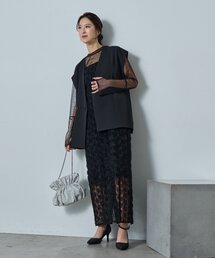 【オケージョン】≪３点セット≫ローズレースペンシルドレス