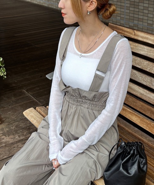 ISOOK(アイスー)の「【ISOOK / アイスー】ロングスリーブシアーロンT / 長袖 クルーネック 丸首 Tシャツ レイヤード トップス 重ね着 タイト インナー ピンク イエロー グレー ホワイト ZOZOTOWN限定(Tシャツ/カットソー・レディース・ホワイト/ライトグレー/ライトピンク/ライトイエロー・FREE)」の2枚目の写真
