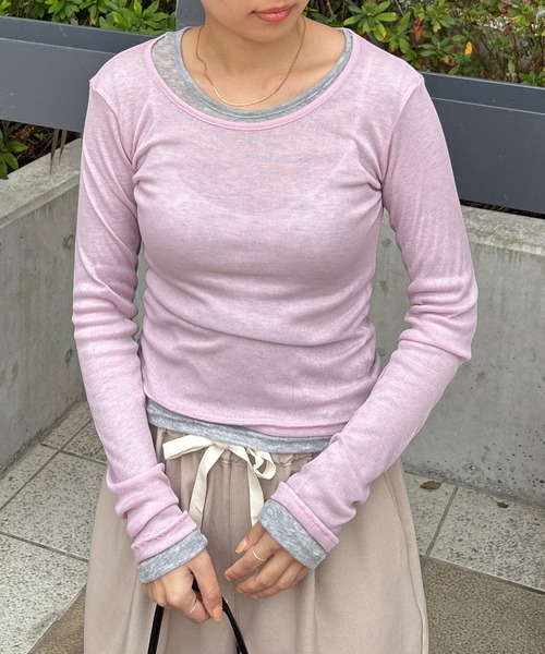 ISOOK(アイスー)の「【ISOOK / アイスー】ロングスリーブシアーロンT / 長袖 クルーネック 丸首 Tシャツ レイヤード トップス 重ね着 タイト インナー ピンク イエロー グレー ホワイト ZOZOTOWN限定(Tシャツ/カットソー・レディース・ホワイト/ライトグレー/ライトピンク/ライトイエロー・FREE)」の12枚目の写真
