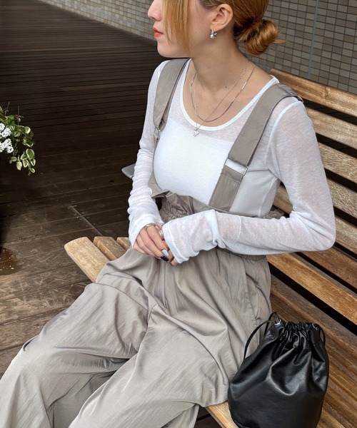 ISOOK(アイスー)の「【ISOOK / アイスー】ロングスリーブシアーロンT / 長袖 クルーネック 丸首 Tシャツ レイヤード トップス 重ね着 タイト インナー ピンク イエロー グレー ホワイト ZOZOTOWN限定(Tシャツ/カットソー・レディース・ホワイト/ライトグレー/ライトピンク/ライトイエロー・FREE)」の8枚目の写真