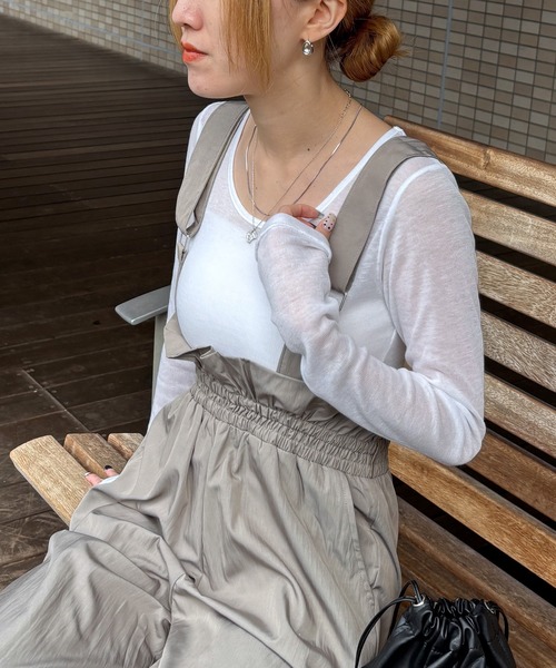 ISOOK(アイスー)の「【ISOOK / アイスー】ロングスリーブシアーロンT / 長袖 クルーネック 丸首 Tシャツ レイヤード トップス 重ね着 タイト インナー ピンク イエロー グレー ホワイト ZOZOTOWN限定(Tシャツ/カットソー・レディース・ホワイト/ライトグレー/ライトピンク/ライトイエロー・FREE)」の9枚目の写真