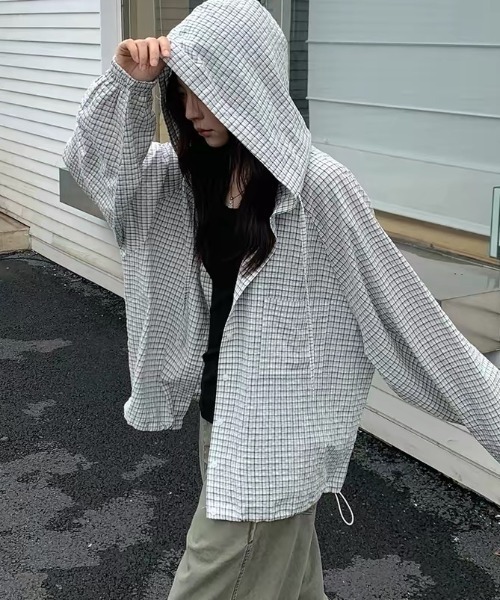 Vipoa(ヴィポア)の「チェック柄フード付きシャツ(シャツ/ブラウス・レディース・ホワイト/ブラック・FREE)」の18枚目の写真