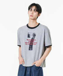 セブングラフィックリンガーTシャツグレー