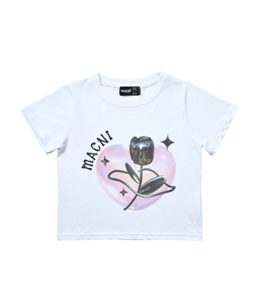 MACNI(マクニ)の「ROSE HEART CROP T-SHIRT WHITE(Tシャツ/カットソー・レディース・ホワイト・FREE)」の3枚目の写真