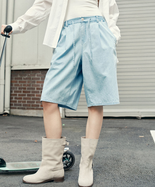 MALOUPE(マロップ)の「9205 超軽量 ワンタック ハーフ デニムパンツ (インディゴ)(その他パンツ・レディース・インディゴブルー・SMALL/MEDIUM)」の4枚目の写真
