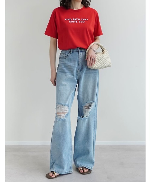 Re:EDIT（リエディ）の「[UVカット][接触冷感]スローガンロゴTシャツ（Tシャツ/カットソー・レディース・ブラック/ホワイト×ブラック/ホワイト×レッド/ホワイト×シルバー/レッド・MEDIUM/LARGE）」の10枚目の写真