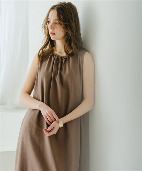 Maison INNESS(メゾンアイネス)の「リネンブレンドフレアボリュームワンピース(接触冷感・UVカット)<大きいサイズ有>(ワンピース・レディース・オレンジ/ベージュ/ブラック・S/M/L/LL/3L/4L/5L)」の9枚目の写真