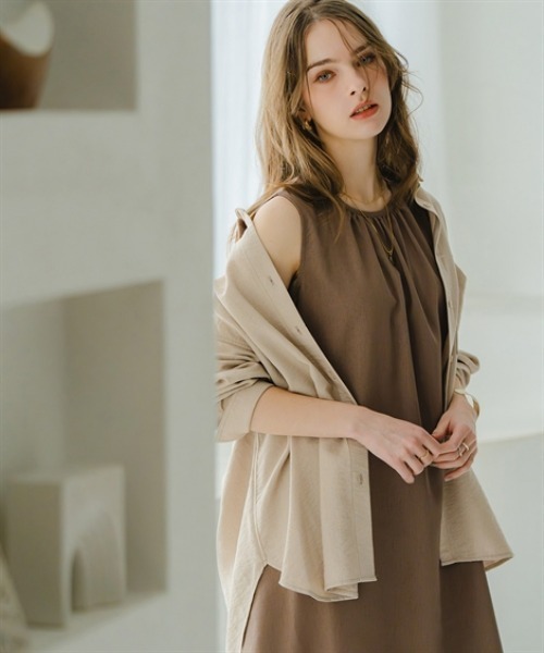Maison INNESS(メゾンアイネス)の「リネンブレンドフレアボリュームワンピース(接触冷感・UVカット)<大きいサイズ有>(ワンピース・レディース・オレンジ/ベージュ/ブラック・S/M/L/LL/3L/4L/5L)」の12枚目の写真