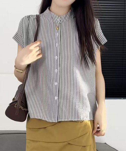 mielu（ミエル）の「ストライプフレンチシャツ（シャツ/ブラウス・レディース・ブラック・LARGE/MEDIUM）」の3枚目の写真