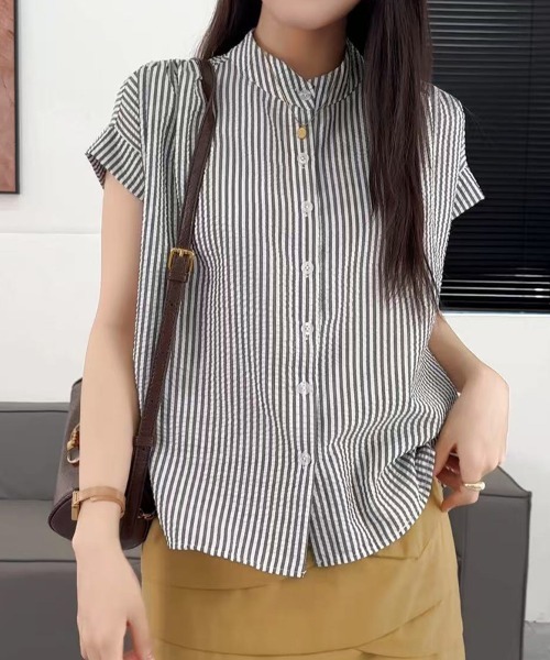 mielu（ミエル）の「ストライプフレンチシャツ（シャツ/ブラウス・レディース・ブラック・LARGE/MEDIUM）」の2枚目の写真