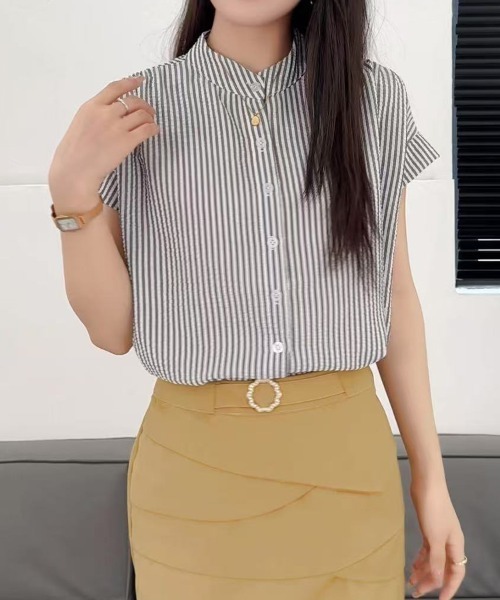 mielu（ミエル）の「ストライプフレンチシャツ（シャツ/ブラウス・レディース・ブラック・LARGE/MEDIUM）」の8枚目の写真