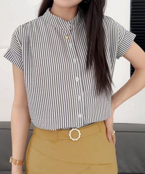 mielu（ミエル）の「ストライプフレンチシャツ（シャツ/ブラウス・レディース・ブラック・LARGE/MEDIUM）」の7枚目の写真