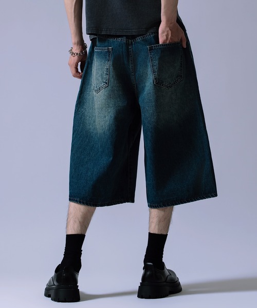 Crownor(クラウノアー)の「ワイドバギー デニムショーツ(デニムパンツ・メンズ・ブラック/ブルー/サックスブルー・X-LARGE/MEDIUM/LARGE)」の14枚目の写真