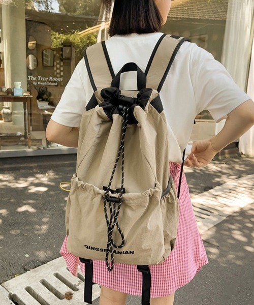 Miniministore(ミニミニストア)の「パラコード巾着リュック大容量バックパック(バックパック/リュック・レディース・ブラック/ベージュ/カーキ/オレンジ/ワインレッド・FREE)」の18枚目の写真