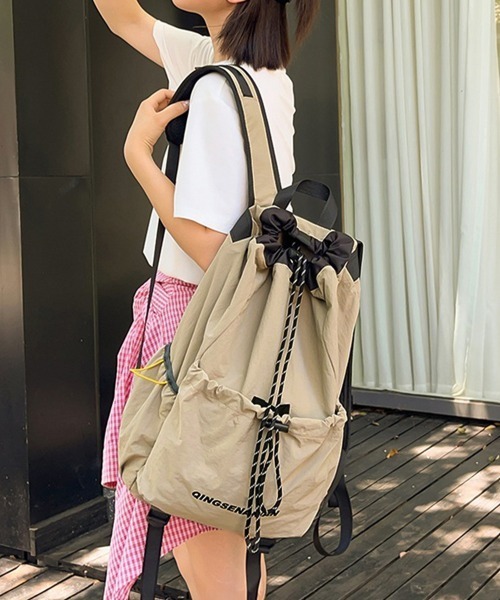 Miniministore(ミニミニストア)の「パラコード巾着リュック大容量バックパック(バックパック/リュック・レディース・ブラック/ベージュ/カーキ/オレンジ/ワインレッド・FREE)」の20枚目の写真