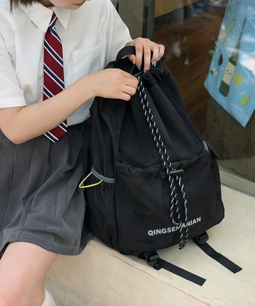 Miniministore(ミニミニストア)の「パラコード巾着リュック大容量バックパック(バックパック/リュック・レディース・ブラック/ベージュ/カーキ/オレンジ/ワインレッド・FREE)」の15枚目の写真