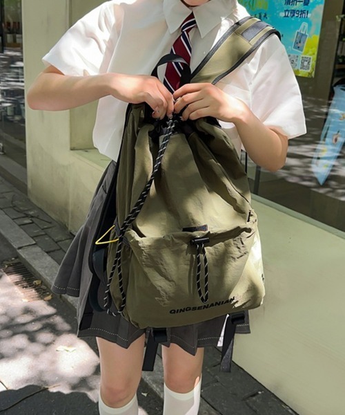 Miniministore(ミニミニストア)の「パラコード巾着リュック大容量バックパック(バックパック/リュック・レディース・ブラック/ベージュ/カーキ/オレンジ/ワインレッド・FREE)」の16枚目の写真